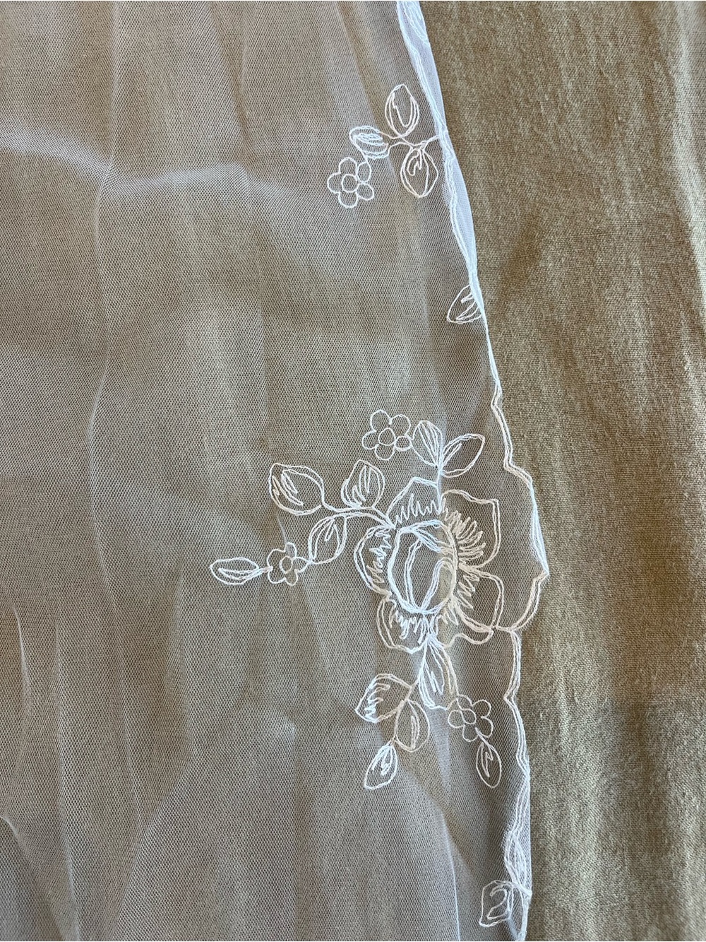 Sheer White Embroidered Floral Cathedral Veil